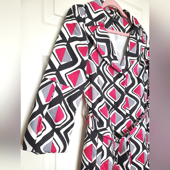 Chapter One printed belted jacket cotton 3/4 sleeve black white pink 4 xs small - Picture 3 of 12